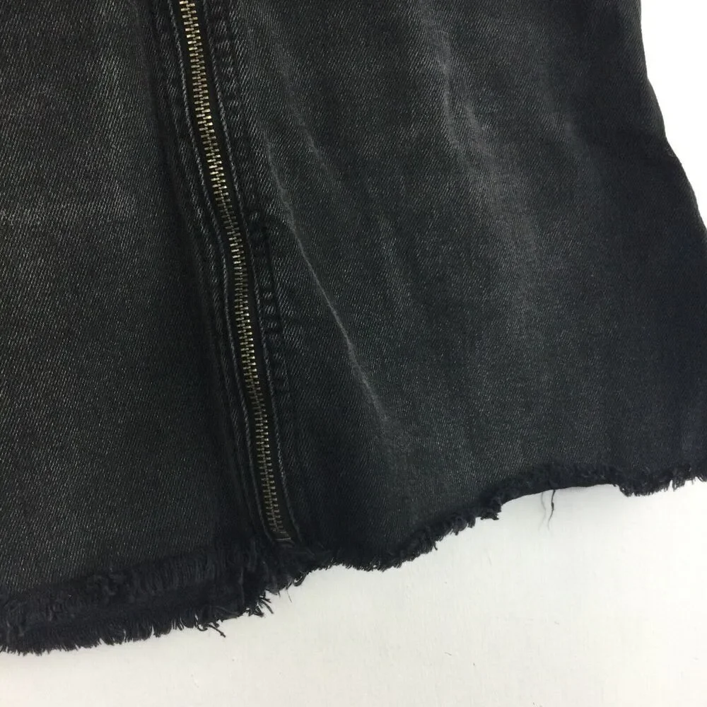 Free People Zip It Up Full Front Zipper Distressed Mini Denim Skirt Black Sz 26
